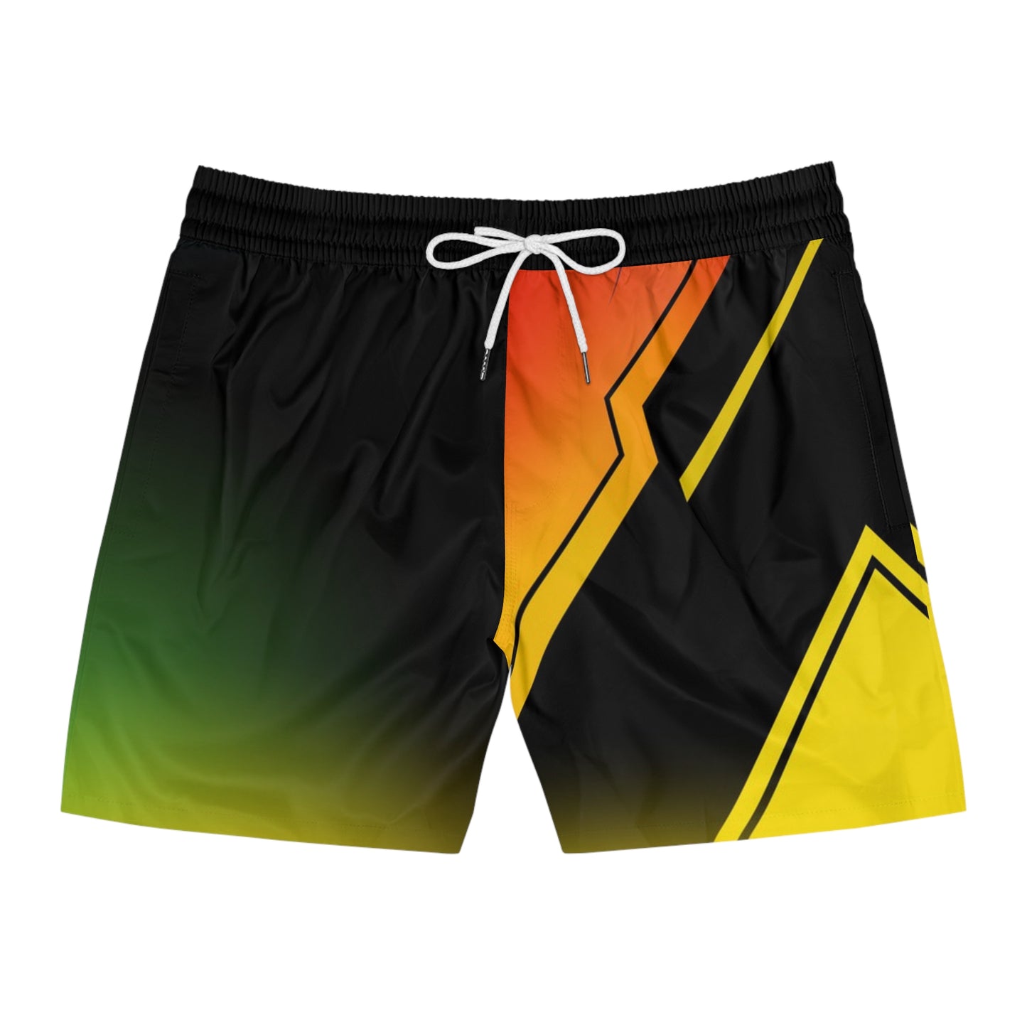 Men's Board Shorts – Bold Gradient Surf Trunks with Orange & Yellow Chevron Accent - No Pockets