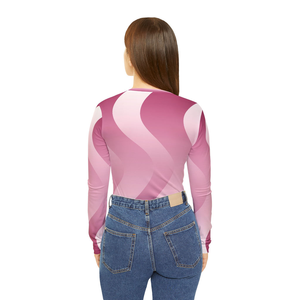 Rose Synthwave Women's Long Sleeve V-Neck Athletic Top