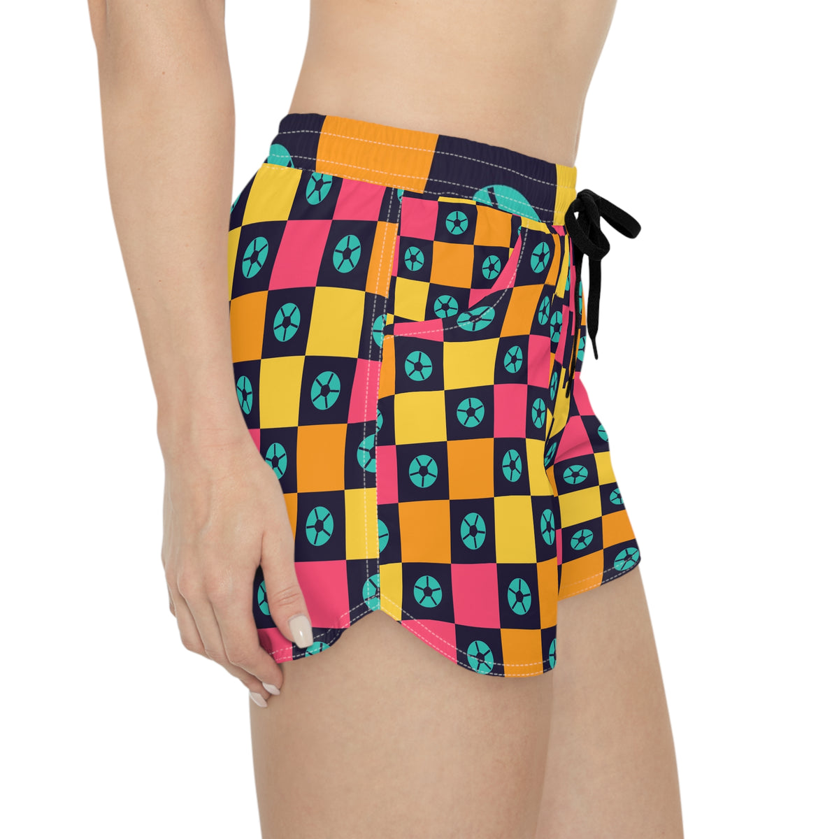Soccer Electric Mango Checker Drive Women's Athletic Shorts with Pockets