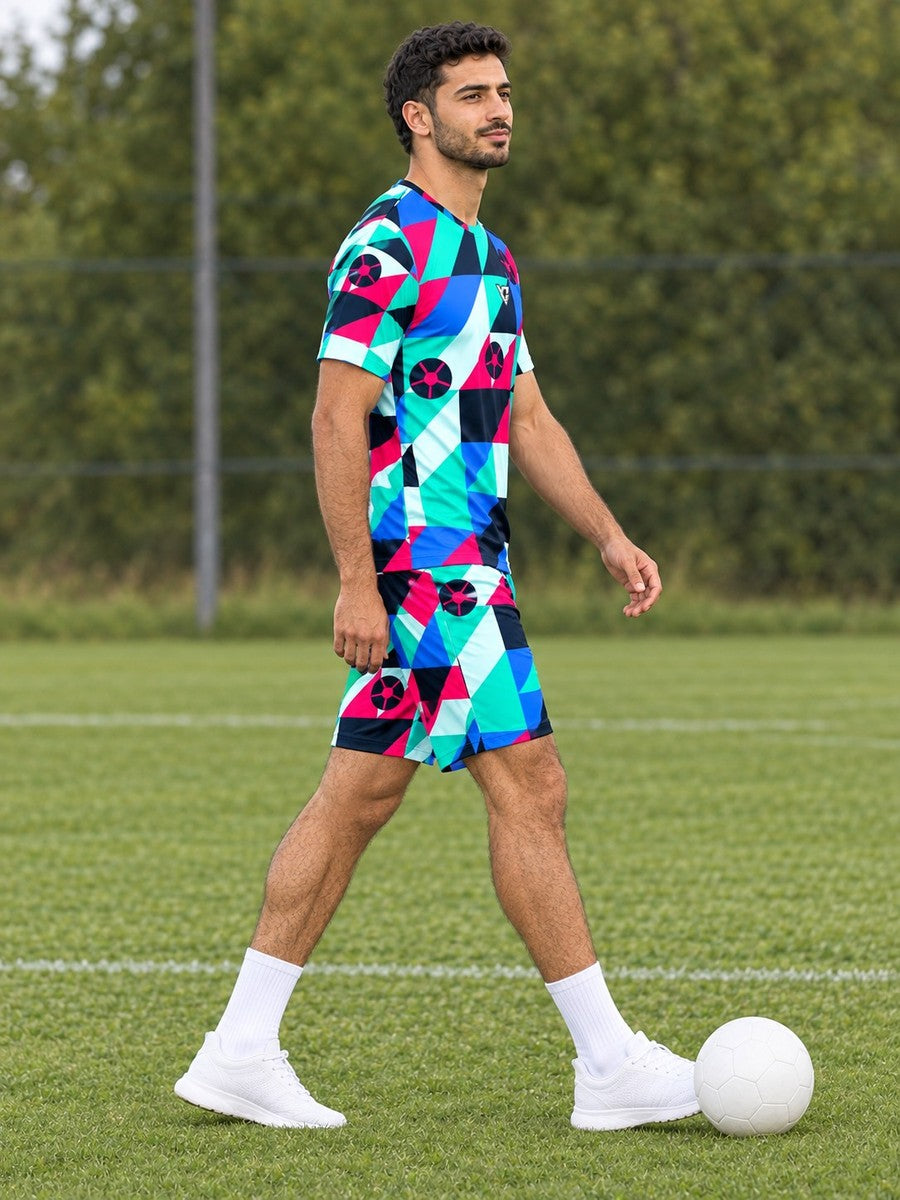 Soccer Arctic Neon Prism Block Men's Athletic Shorts with Pockets - side view