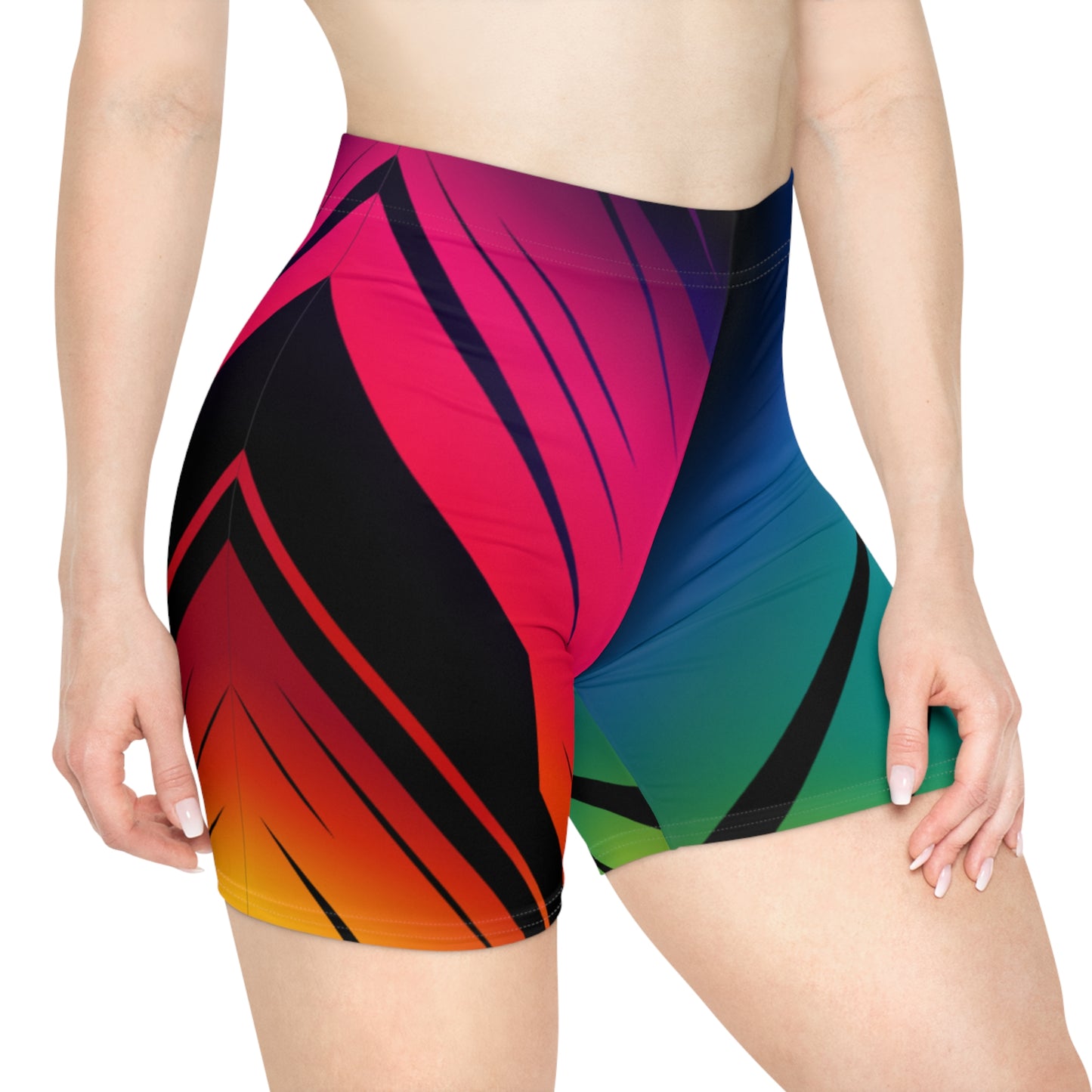 Women Dual Spectrum Biker Shorts | Blue & Sunset Gradient Geometric Activewear