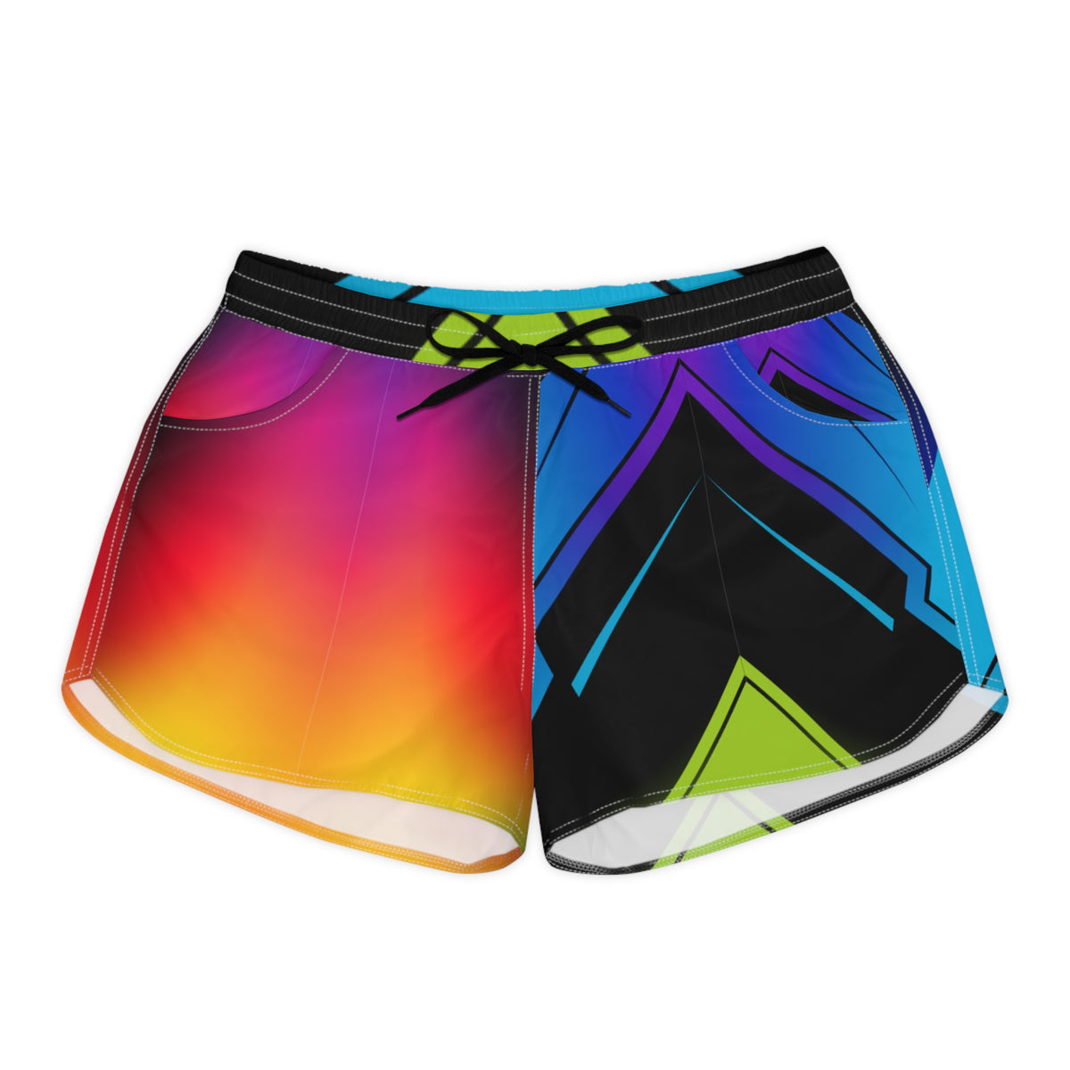 Women's Multipurpose Athletic Shorts with Pockets | Neon Rainbow Geometric