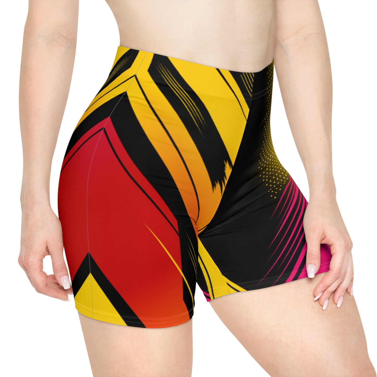 Women Wildfire Streak Biker Shorts | Yellow, Red & Black Gradient Activewear