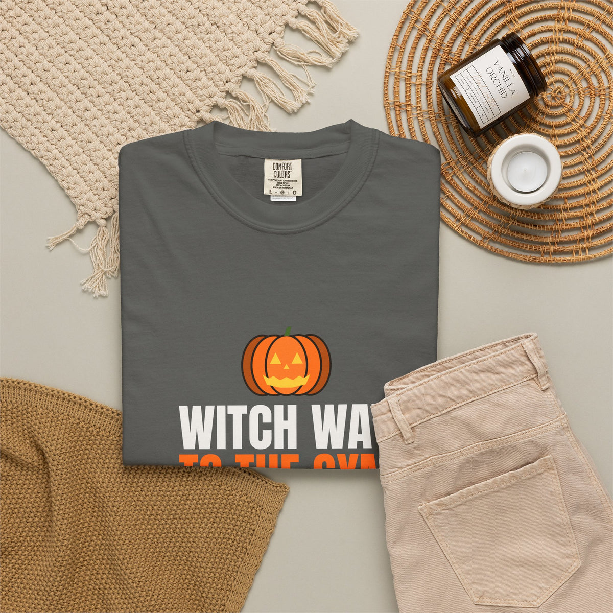 Witch Way To The Gym | Women's Halloween Garment-Dyed Graphic Tee