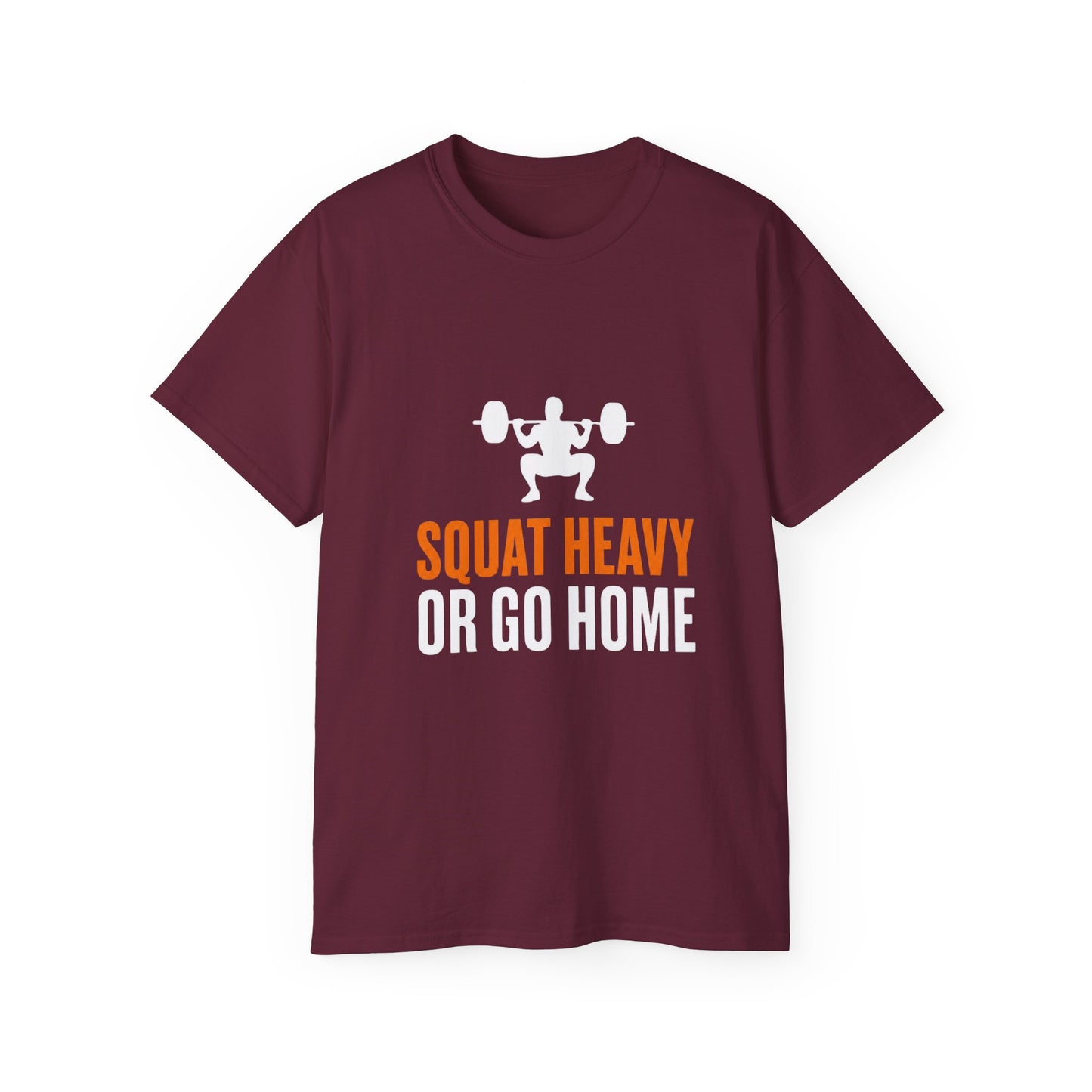 Squat Heavy Tee — Bold Orange Gym Shirt for Weightlifters & CrossFit