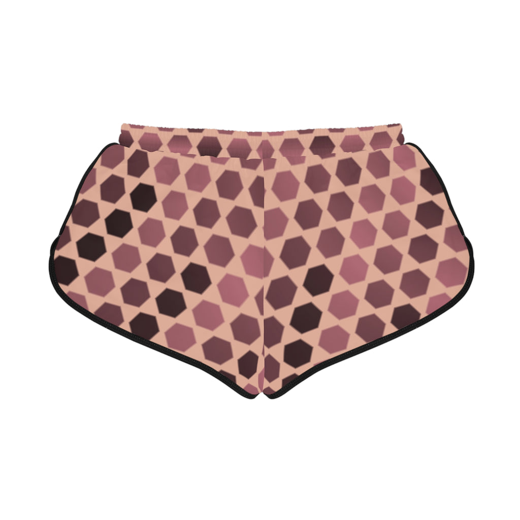 Women's Rose Gold Hex Grid Relaxed Shorts — All-Over Print Running & Workout Shorts