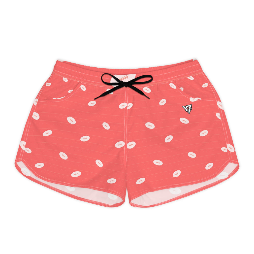 Football Hot Coral Gridiron Women's Athletic Shorts with Pockets