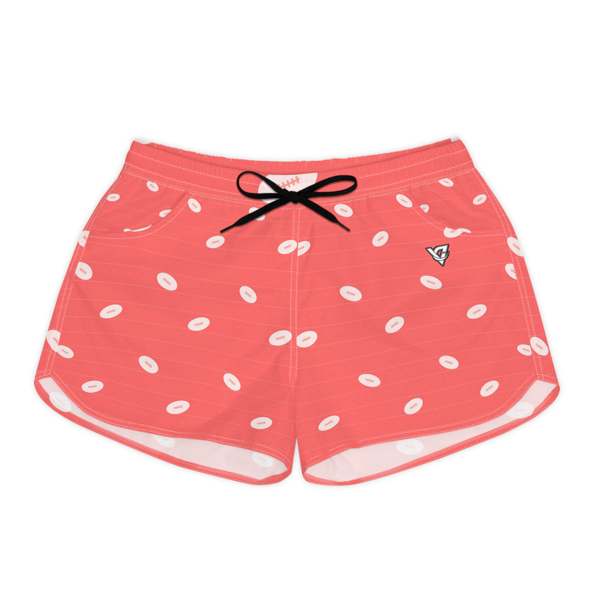 Football Hot Coral Gridiron Women's Athletic Shorts with Pockets