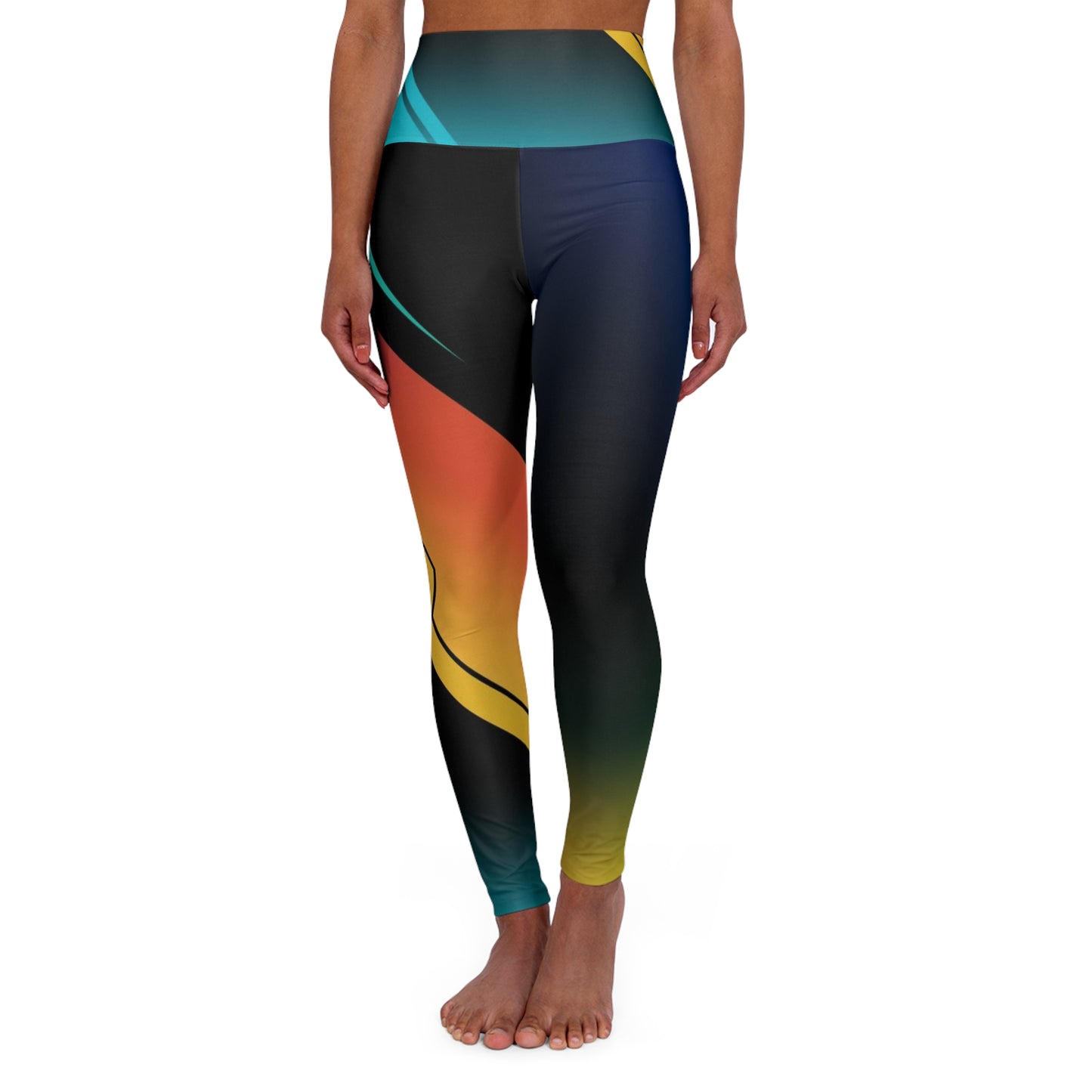 High-Waisted Yoga Leggings — Abstract Colorwave AOP