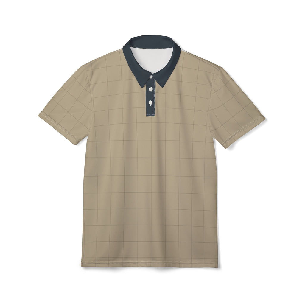 Beige Plaid Golf Polo Shirt – Classic Check Collared Tee