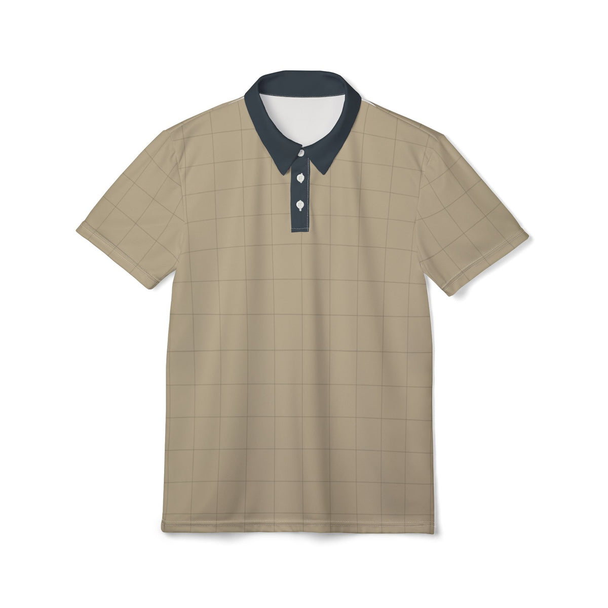 Beige Plaid Golf Polo Shirt – Classic Check Collared Tee
