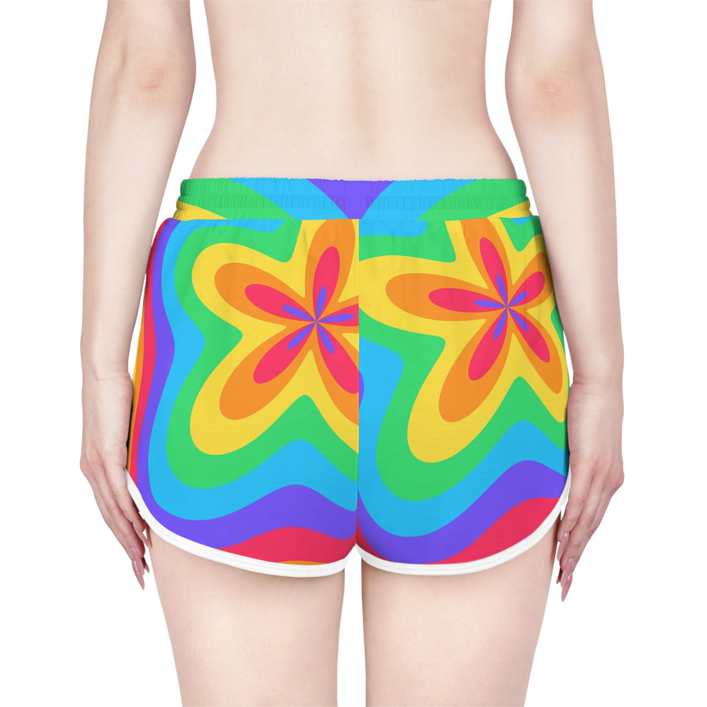 Women's Groovy Rings Relaxed Shorts – Colorful All-Over Print Running & Workout Shorts
