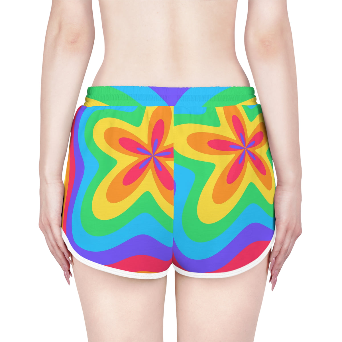 Women's Groovy Rings Relaxed Shorts – Colorful All-Over Print Running & Workout Shorts