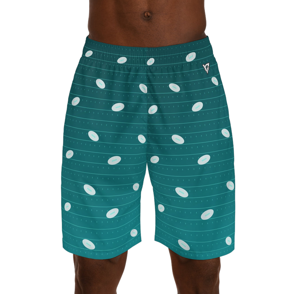 Football Teal Wave Gridiron Men's Athletic Shorts with Pockets