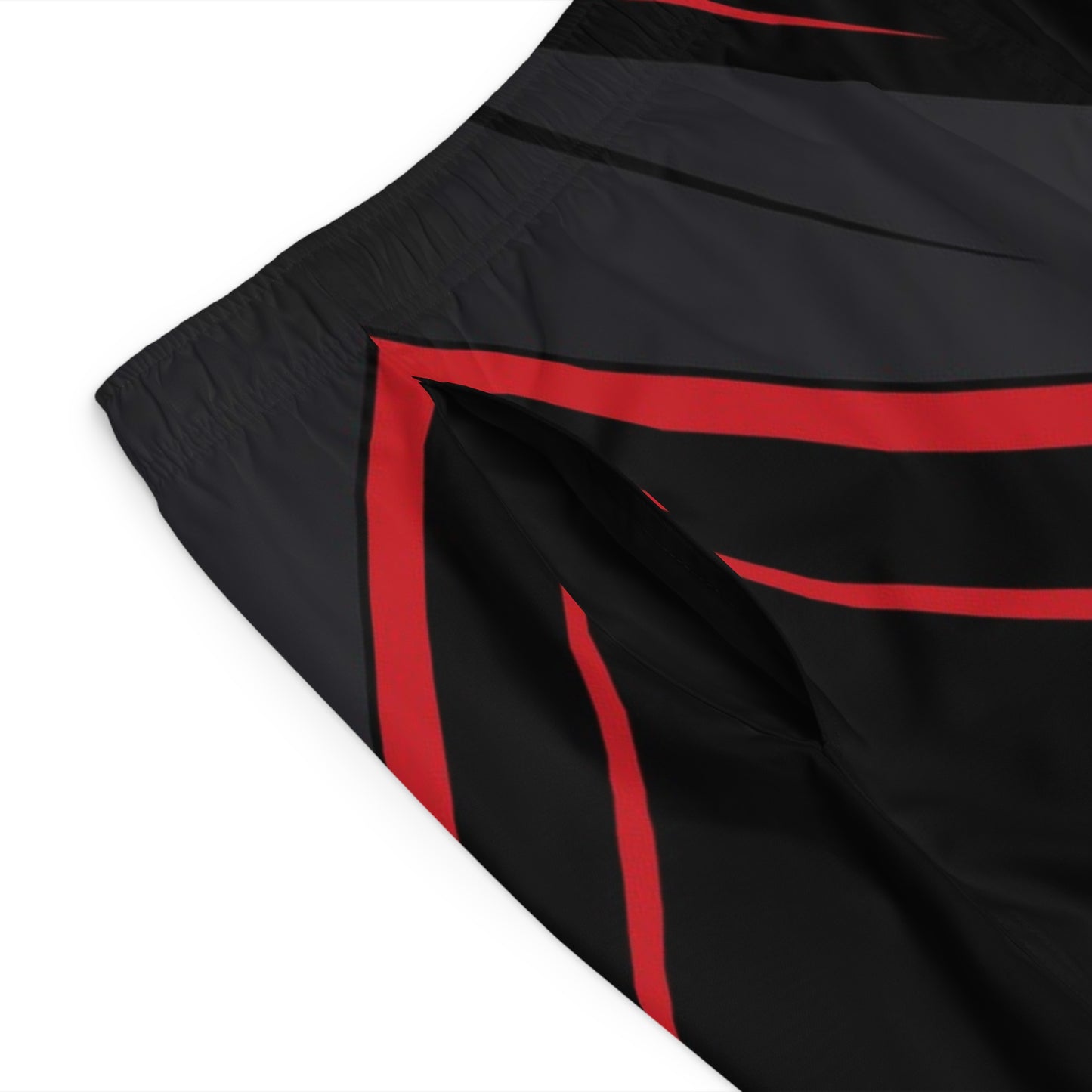 Men's Black & Red Tech Board Shorts — Geometric Athletic Swim Trunks
