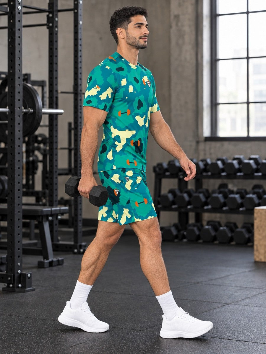 Training & Gym Peacock Pixel Camo Men's Athletic Shorts with Pockets - side view