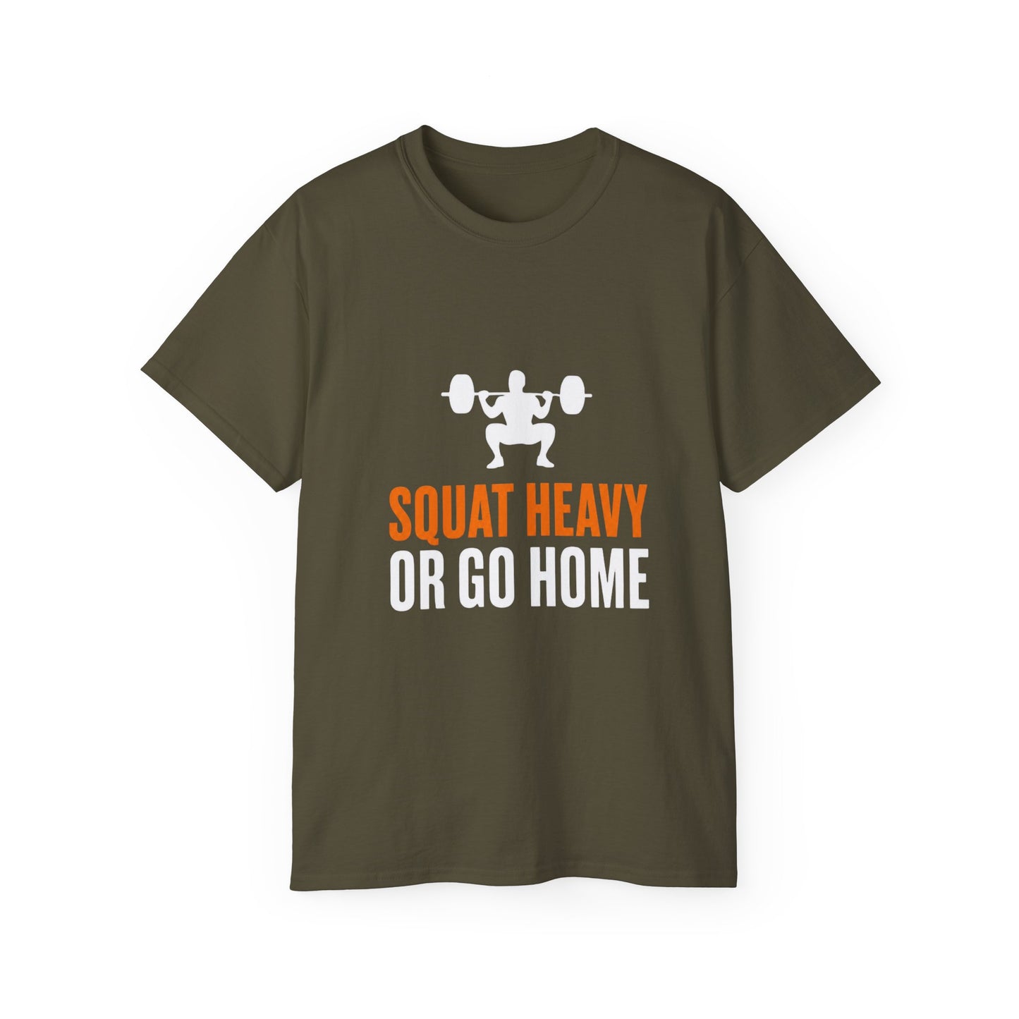 Squat Heavy Tee — Bold Orange Gym Shirt for Weightlifters & CrossFit