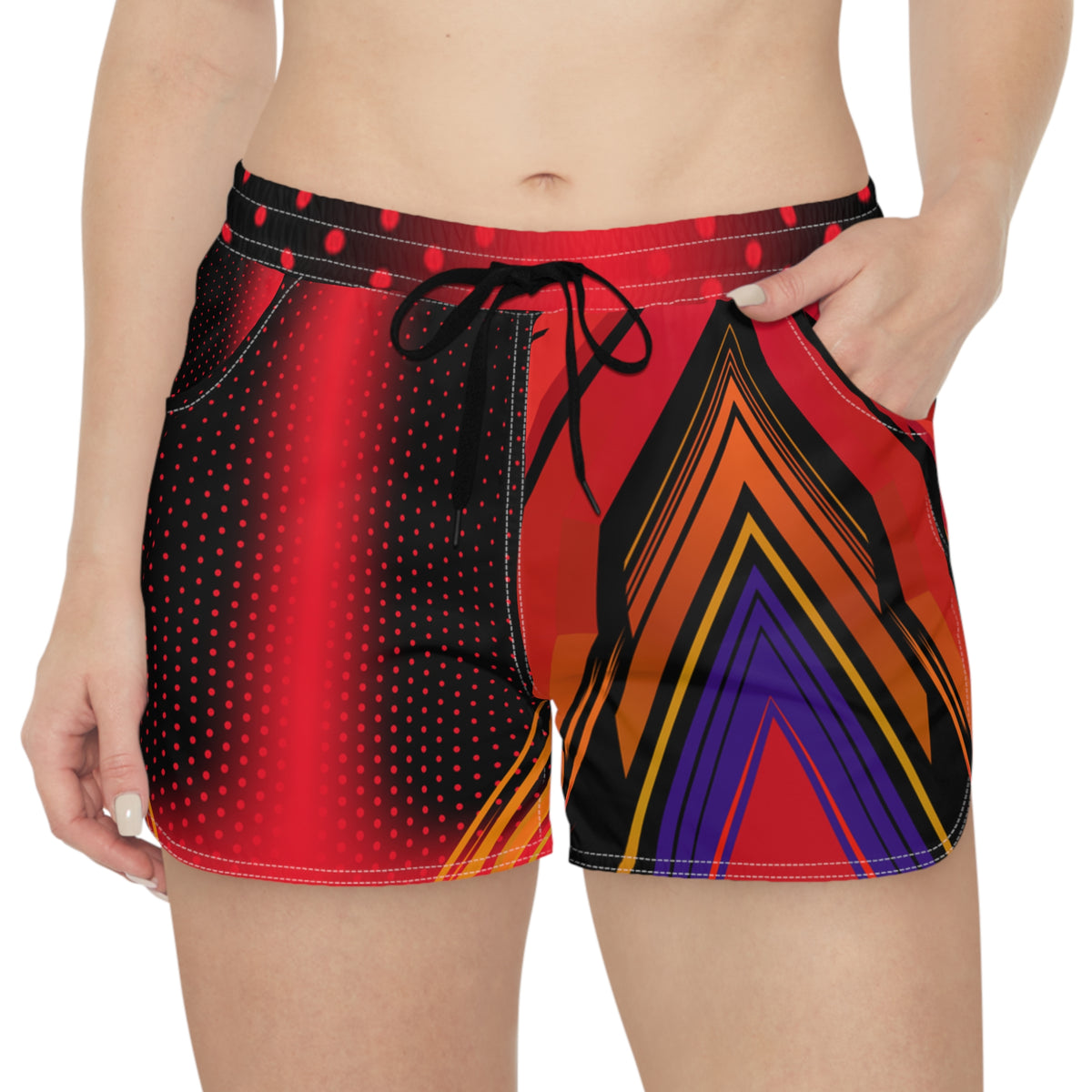 Women's Multipurpose Athletic Shorts with Pockets | Red Geometric