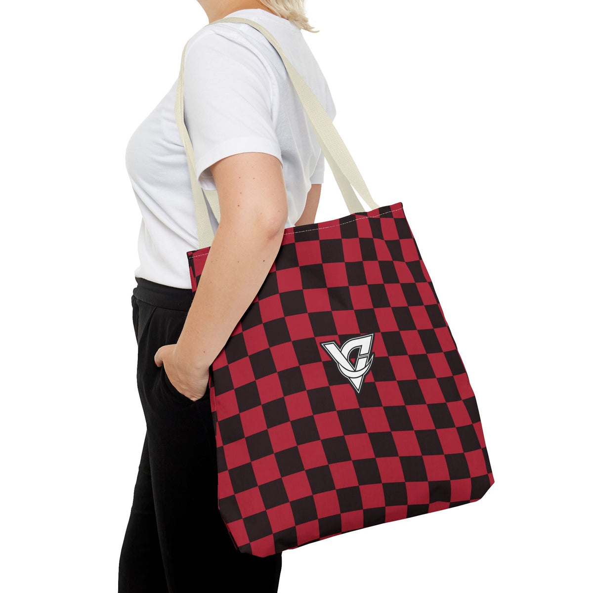 Spiced Wine Warp Check Tote Bag — All-Over Print Gym & Everyday Tote
