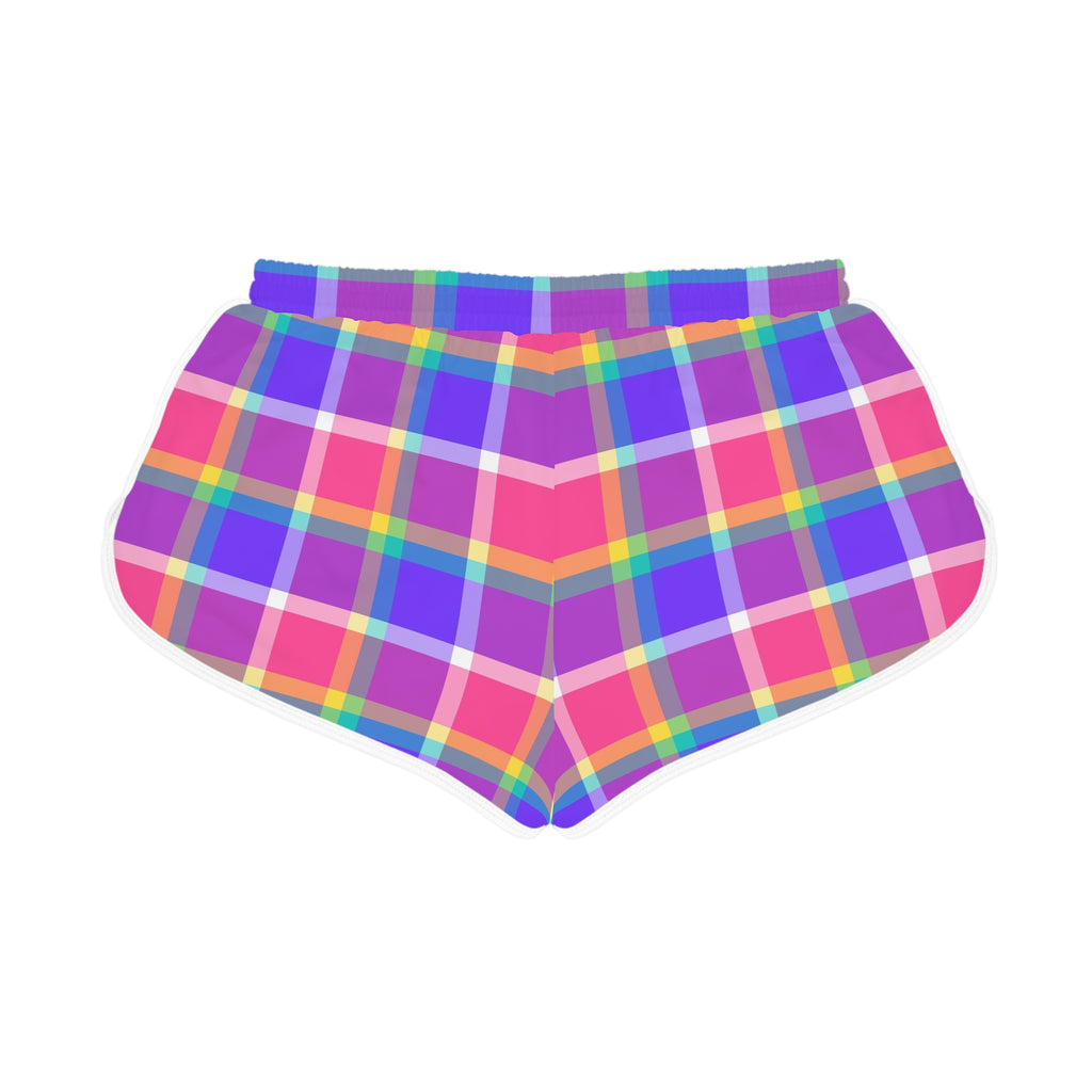 Women's Plaid Pop Relaxed Shorts – Colorful All-Over Print Running & Workout Shorts