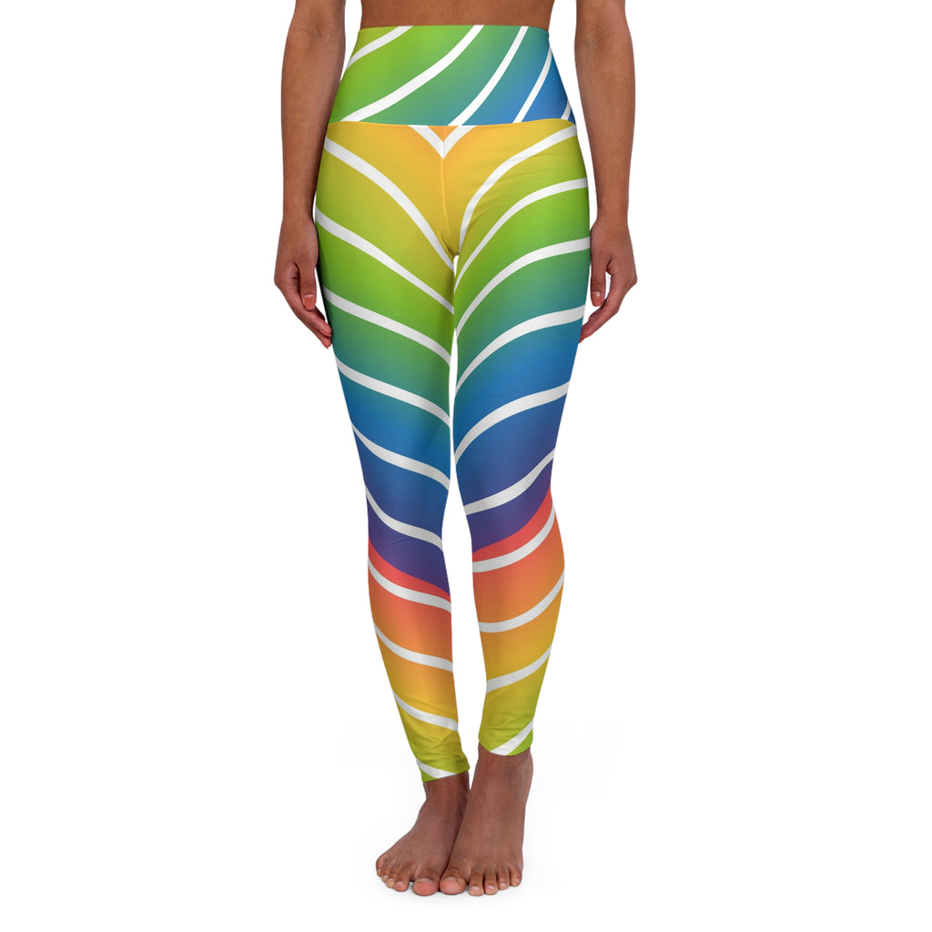 Rainbow Ripple High-Waisted Yoga Leggings (AOP)