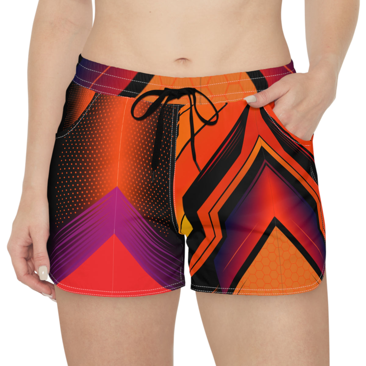 Women's Multipurpose Athletic Shorts with Pockets | Abstract Vibrant Geo