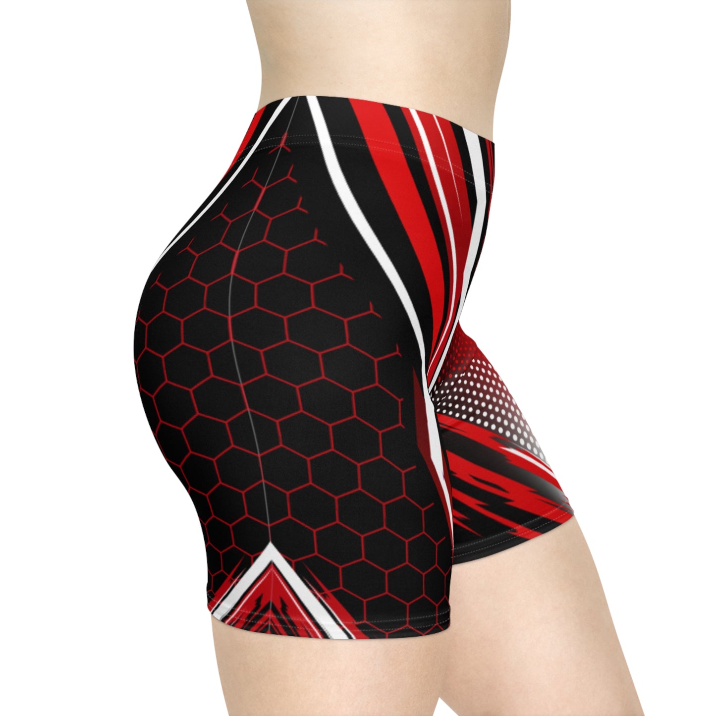 Women Crimson Streak Biker Shorts - Red & Black Brushstroke Activewear