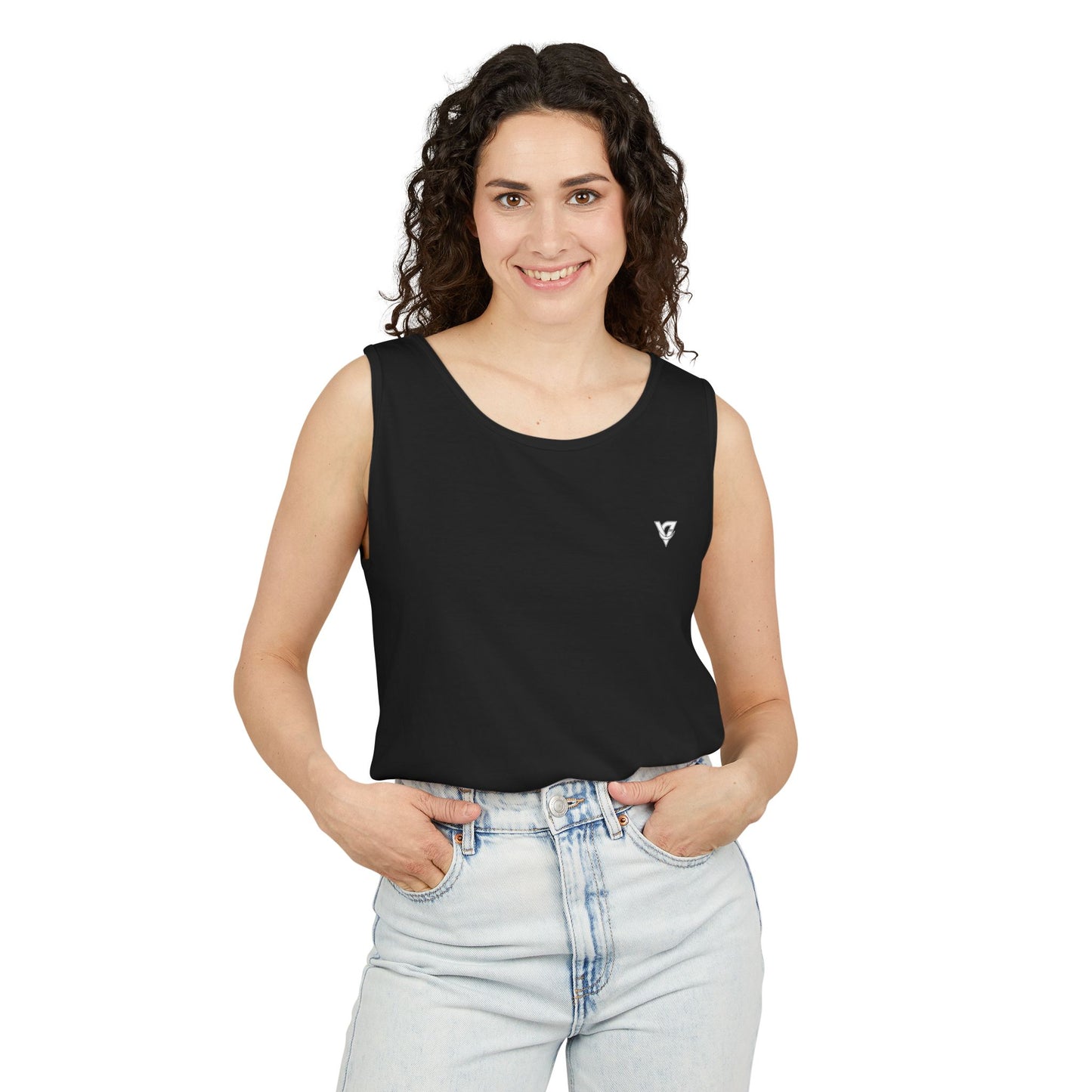 Minimal Geometric Triangle Logo Tank Top | Chest Emblem