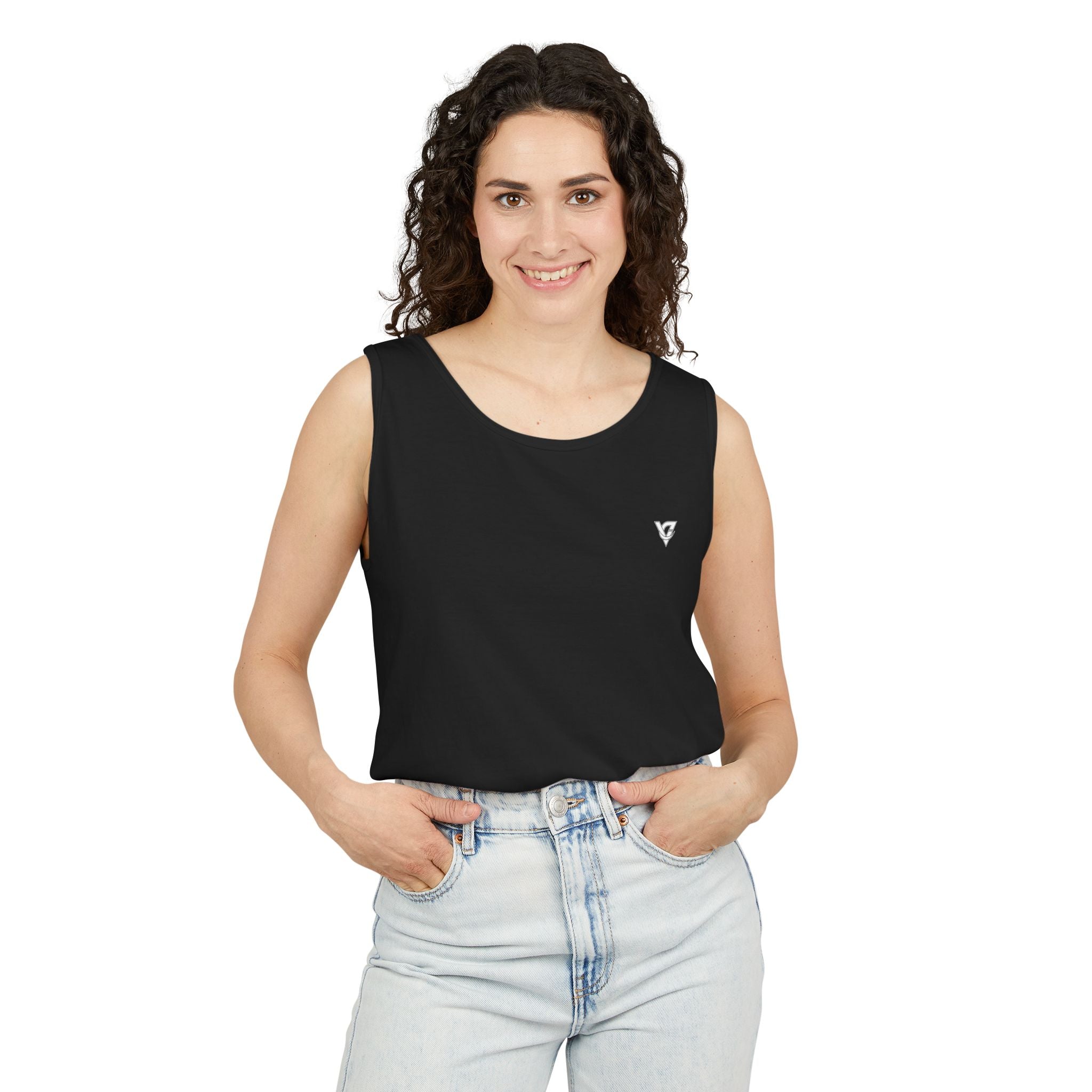 Minimal Geometric Triangle Logo Tank Top | Chest Emblem