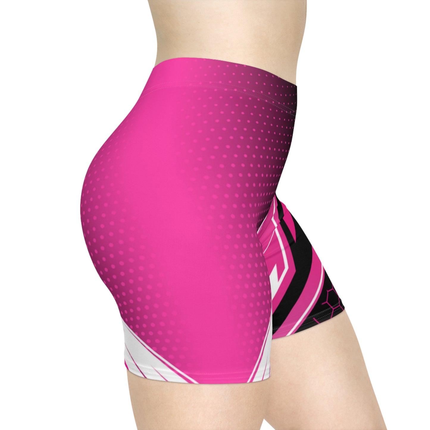 Magenta Streak Biker Shorts | Women's Pink & White Brushstroke Activewear
