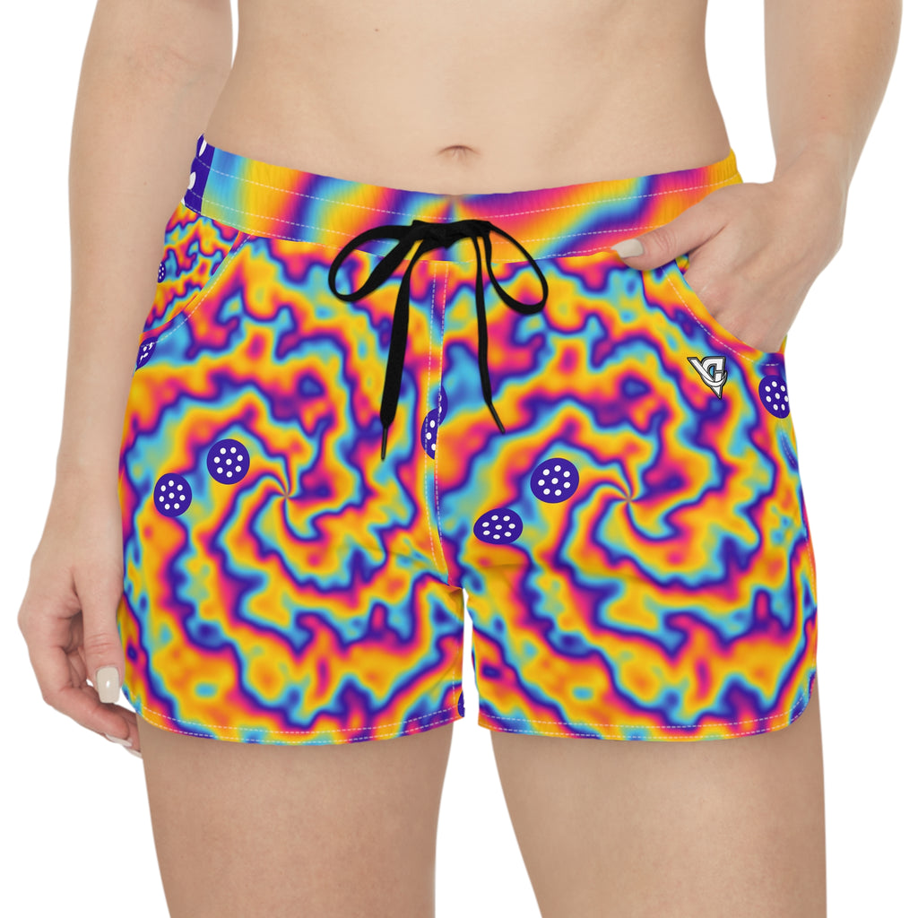 Pickleball Sunrise Punch Tie-Dye Spin Women's Athletic Shorts with Pockets