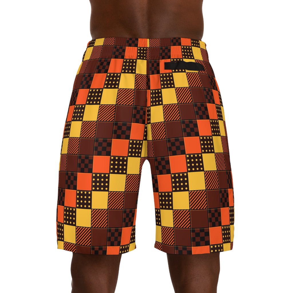 Men's Bonfire Patchwork Performance Jogger Athletic Shorts with Pockets