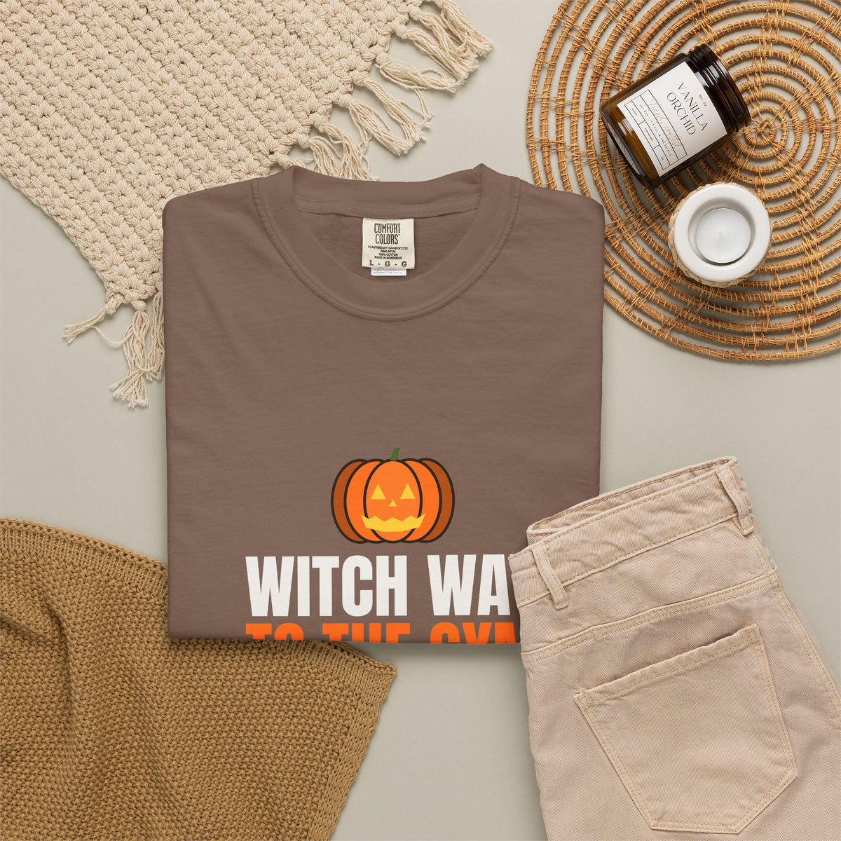 Witch Way To The Gym | Women's Halloween Garment-Dyed Graphic Tee