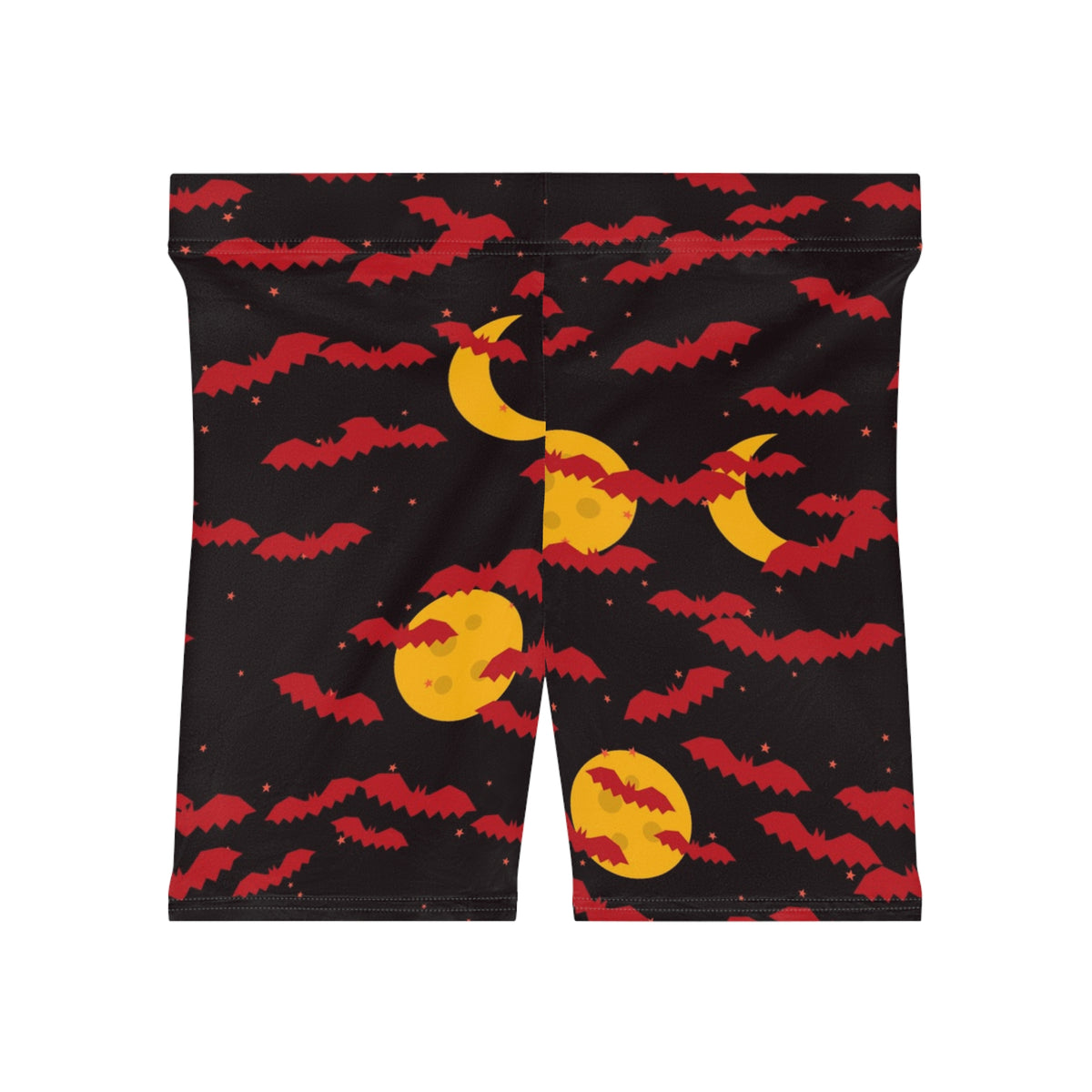 Halloween Blood Moon Bat Swarm Women's Biker Shorts — High-Waist Workout Shorts