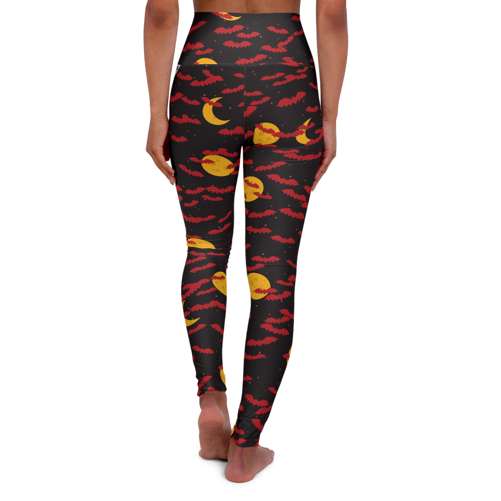 Halloween Blood Moon Bat Swarm High-Waisted Yoga Leggings