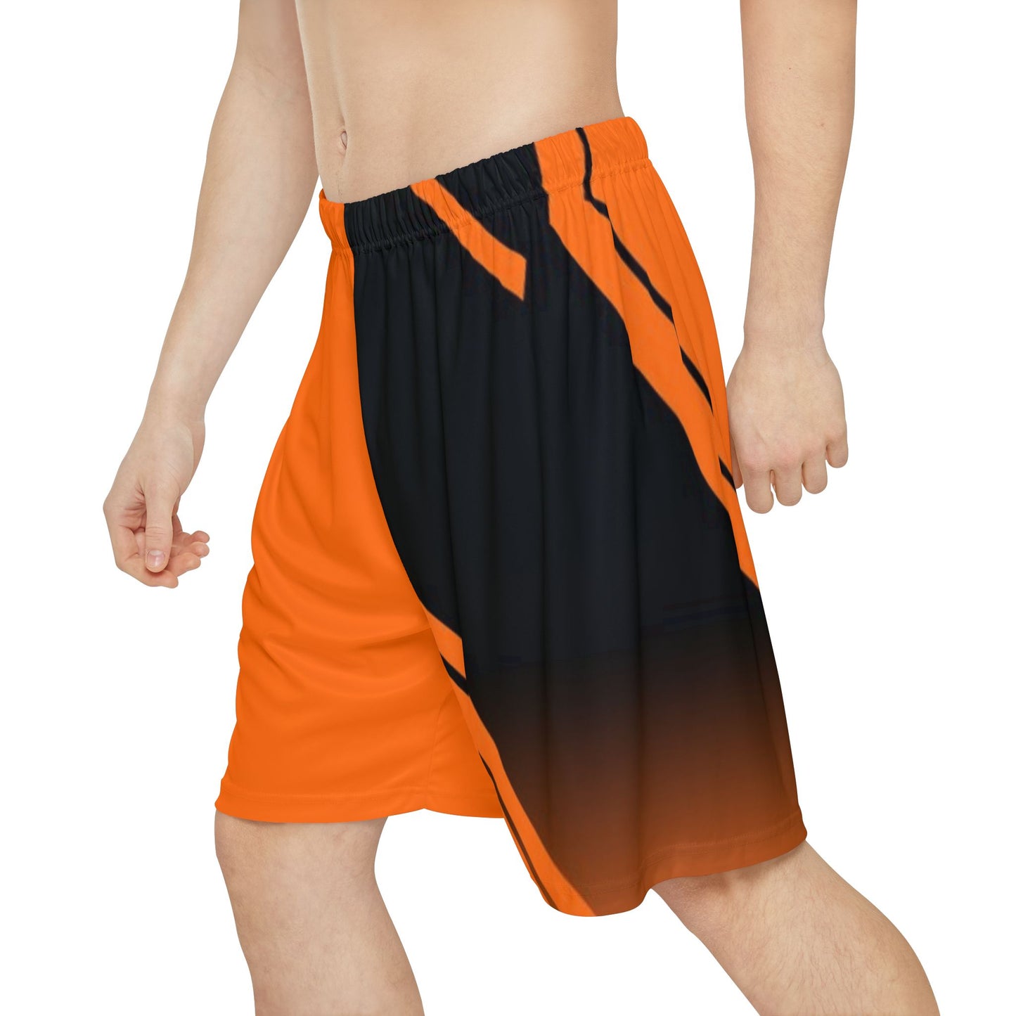 Men's Orange Black Athletic Lightweight Sports & Lounge Wear Shorts — No Pockets
