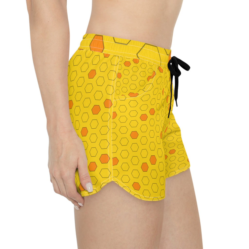 Soccer Neon Citrus Hex Pitch Women's Athletic Shorts with Pockets