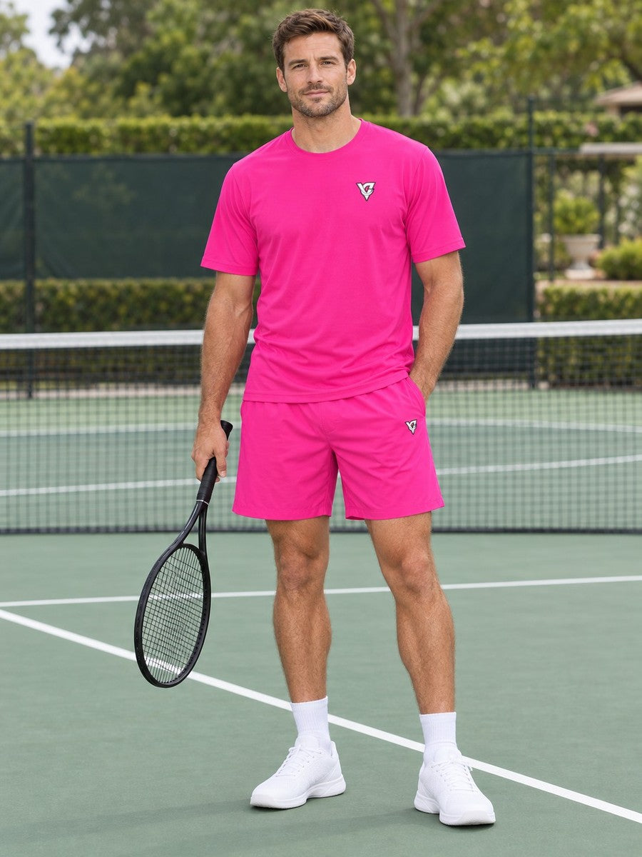 Vantacore Solid Hot Pink Men's Athletic Shorts with Pockets - front view