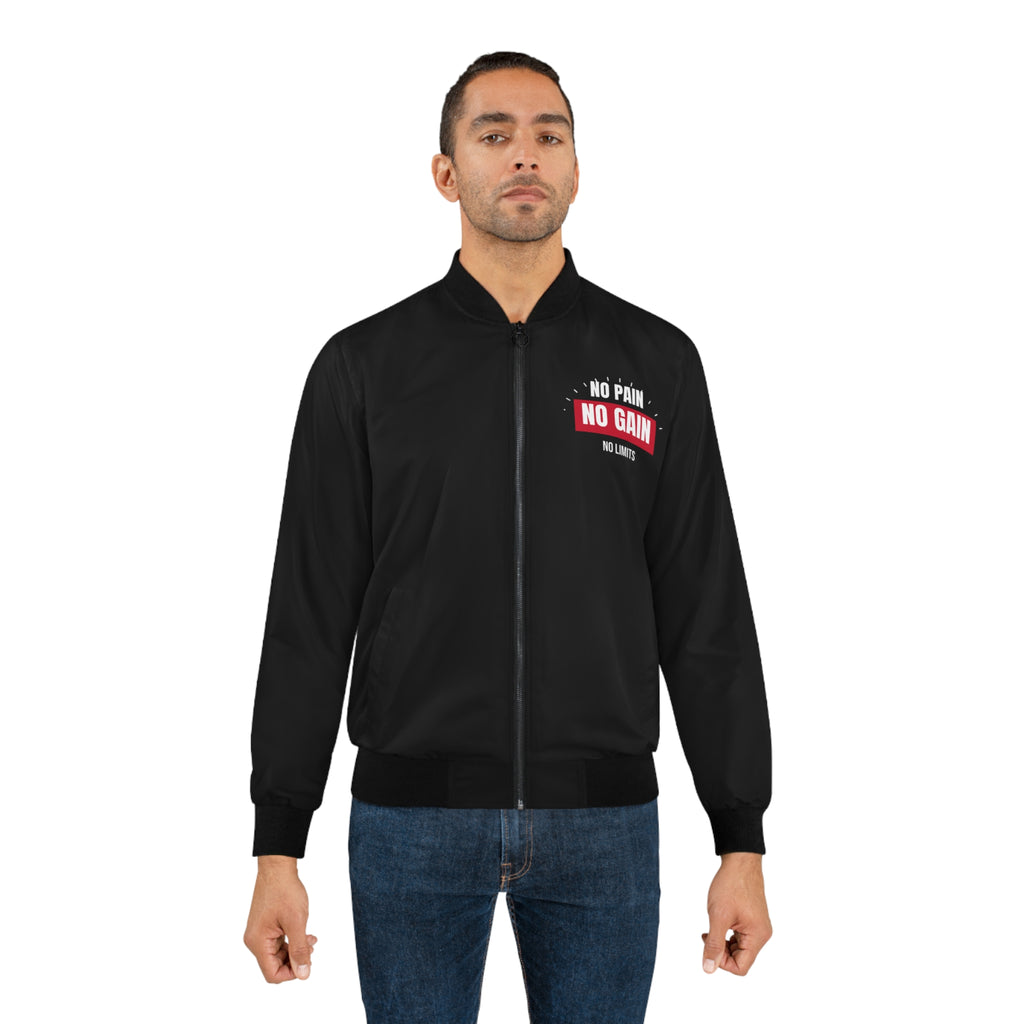 Men's No Pain No Gain Bomber Jacket – Black Motivational Gym Jacket