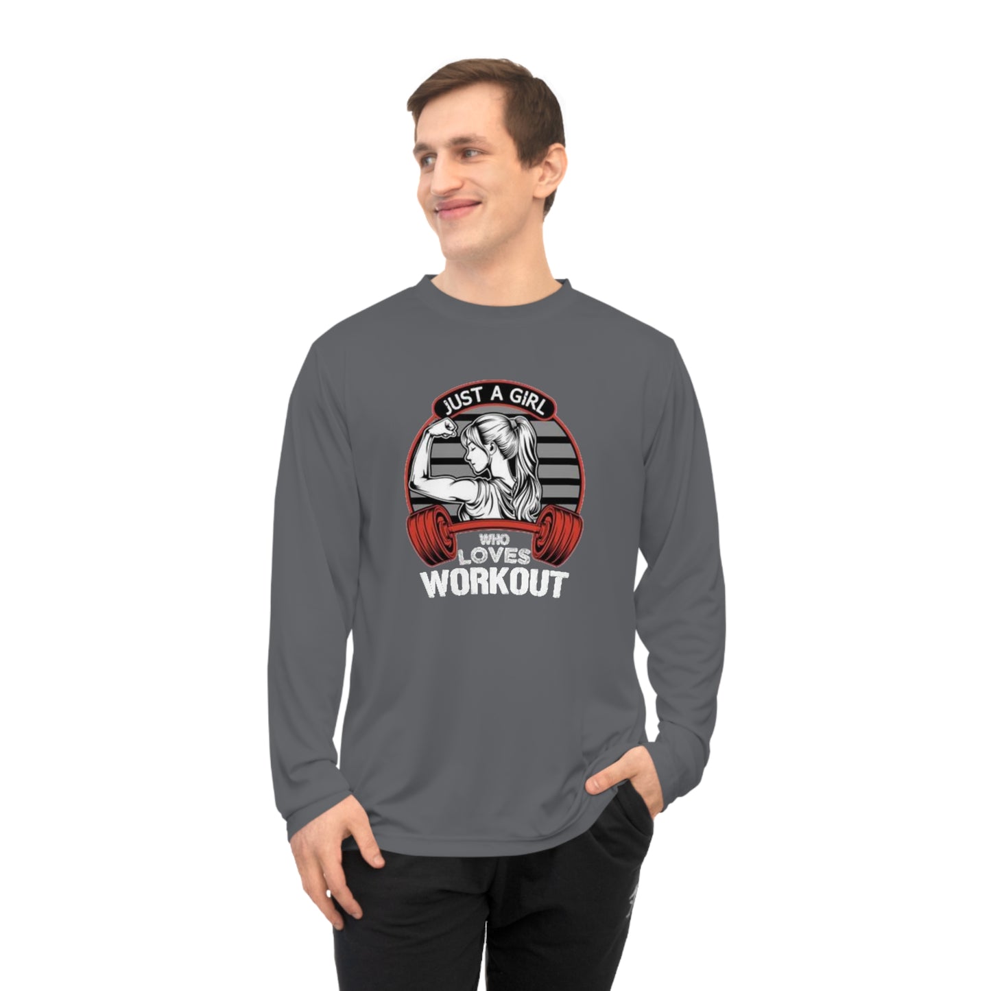 Workout Long Sleeve Shirt — "Just a Girl Who Loves Workout" Fitness Top