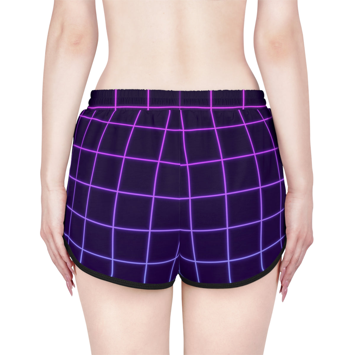 Women's Neon Grid Relaxed Shorts – Colorful All-Over Print Running & Workout Shorts