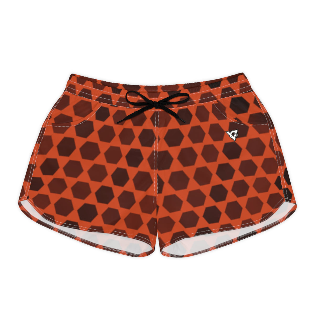 Women's Multipurpose Athletic Shorts with Pockets | Rust Hex Grid