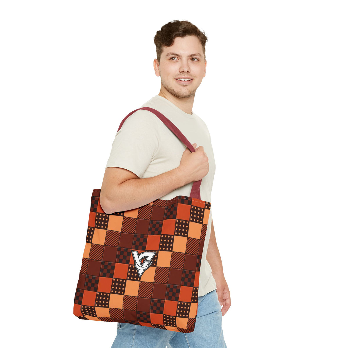 Rust Patchwork Tote Bag — All-Over Print Gym & Everyday Tote
