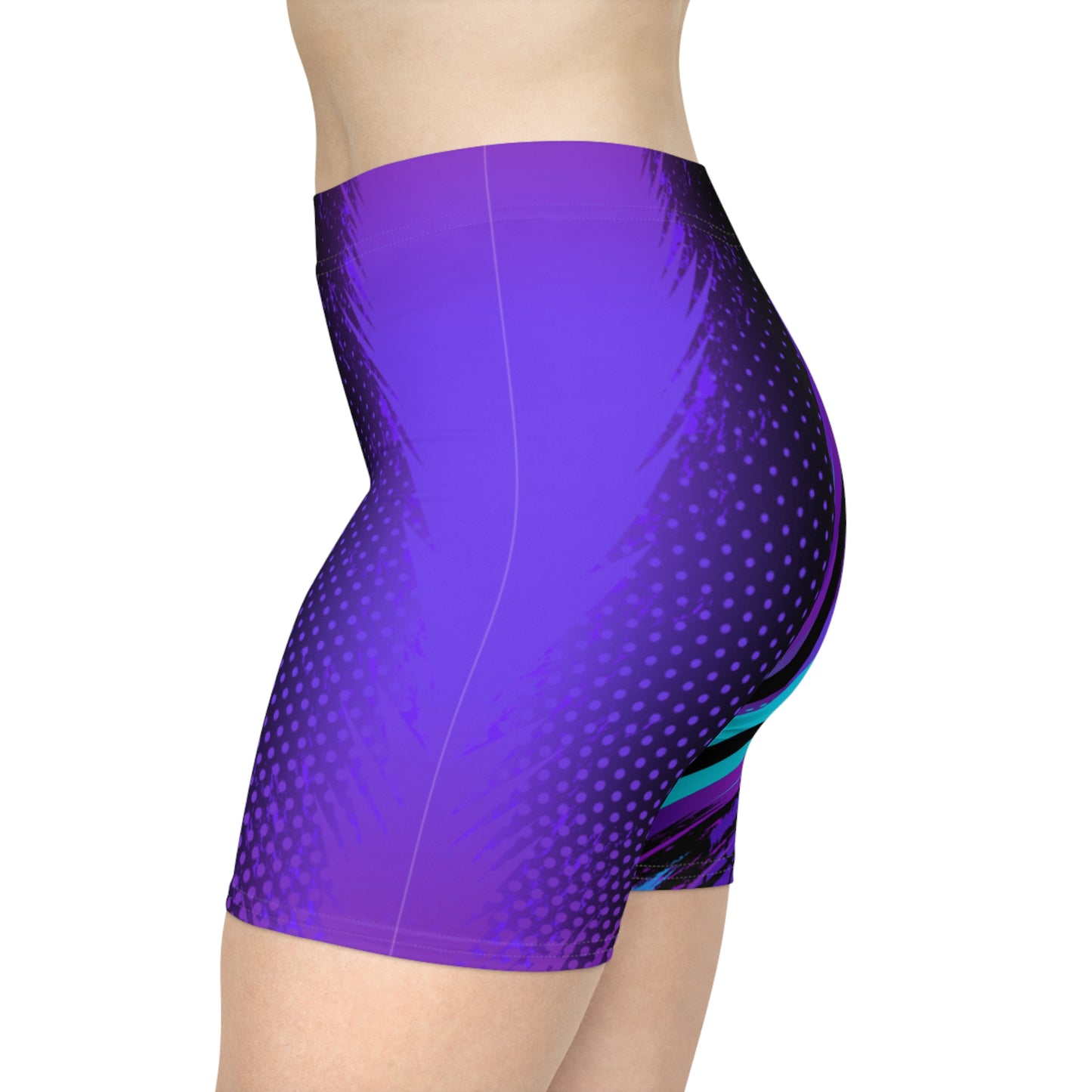 Cyber Circuit Biker Shorts - Purple & Teal Tech Geometric Activewear