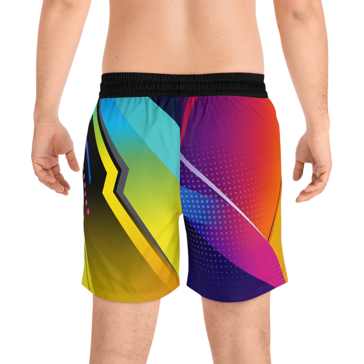 Men's Abstract Neon Athletic Jogger Shorts Colorful Geometric AOP - No Pockets