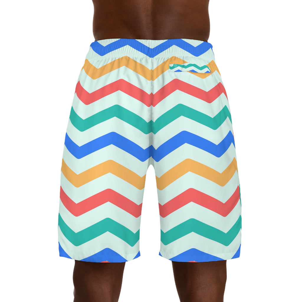 Pickleball Sea Glass Chevron Rush Men's Athletic Shorts with Pockets