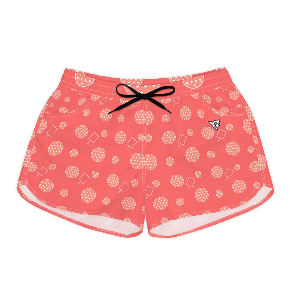 Pickleball Hot Coral Dink Dot Women's Athletic Shorts with Pockets