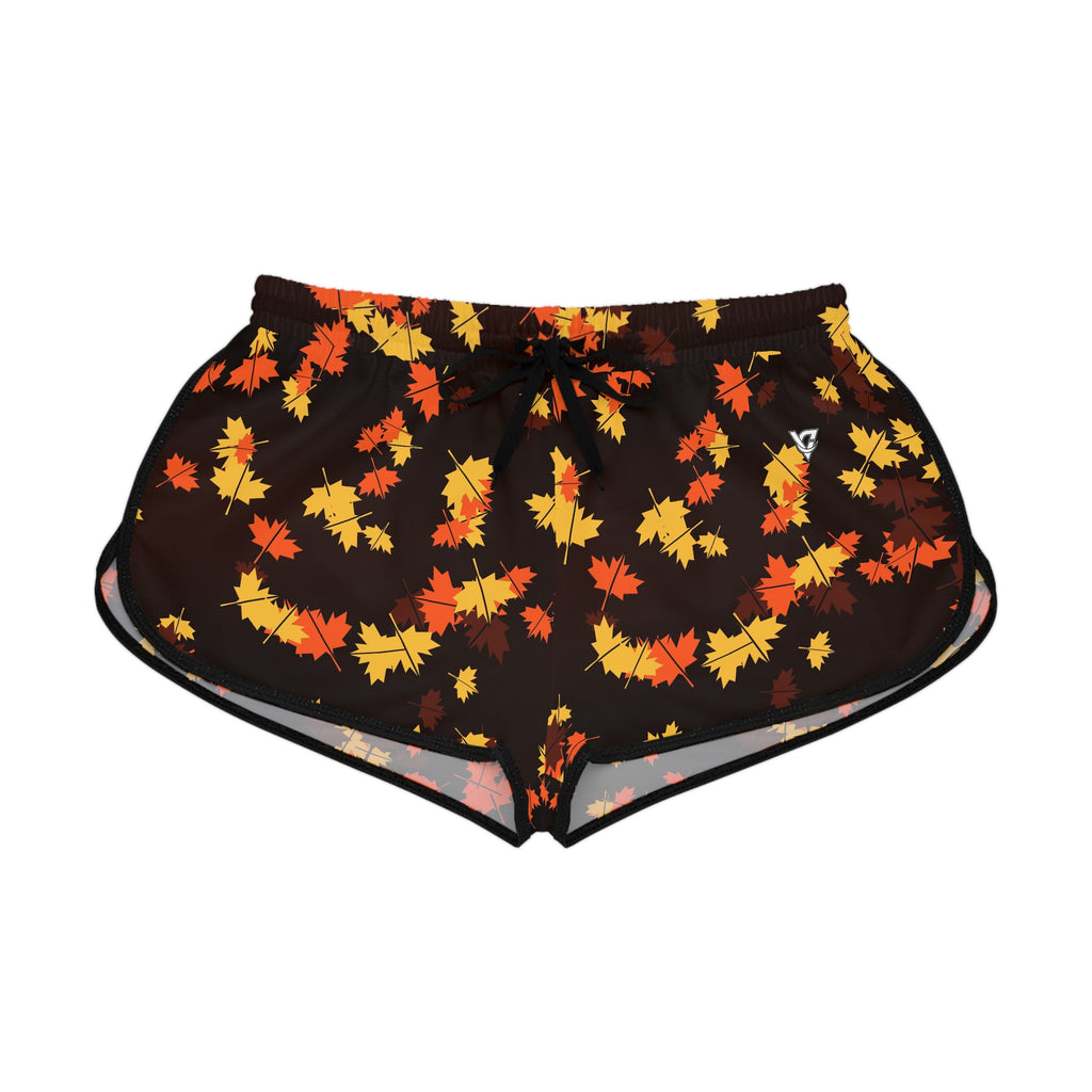 Women's Bonfire Falling Leaves Relaxed Shorts — All-Over Print Running & Workout Shorts