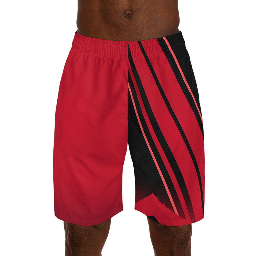 Men's Crimson Red & Black Running Jogger Shorts with Pockets — Athletic Performance