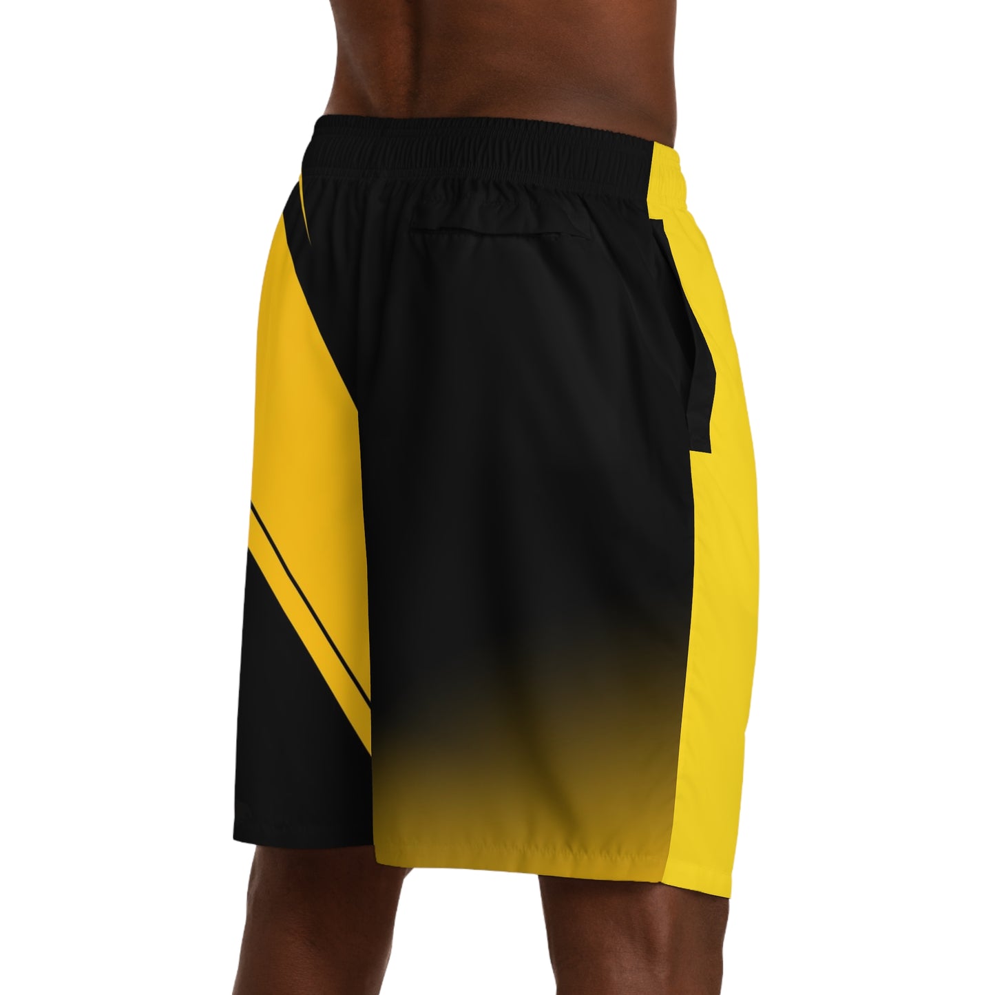 Men's Yellow Black Athletic Jogger Shorts — Bold Geometric Sportwear